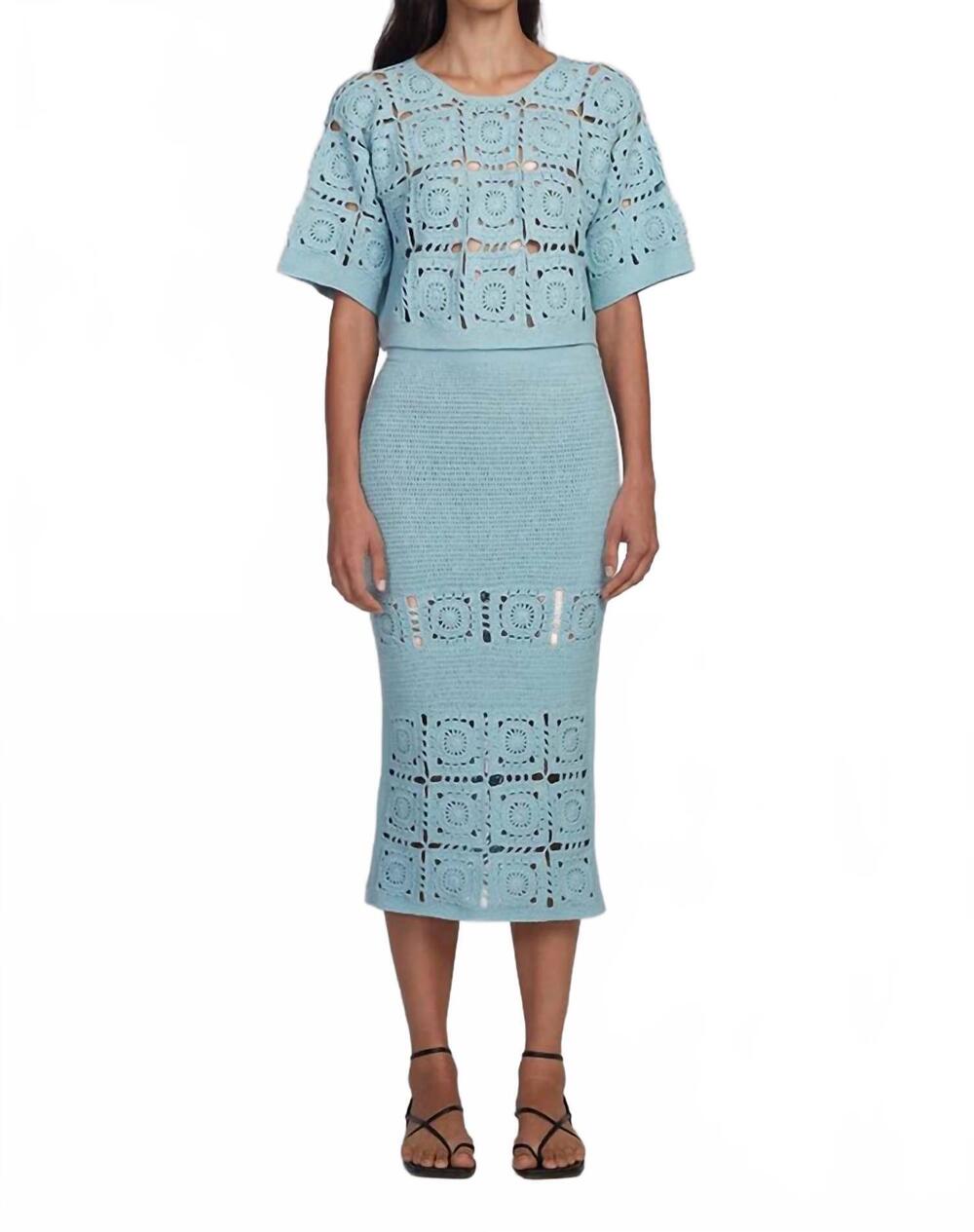 NEW ELEVEN SIX jana crochet midi skirt in skye blue
